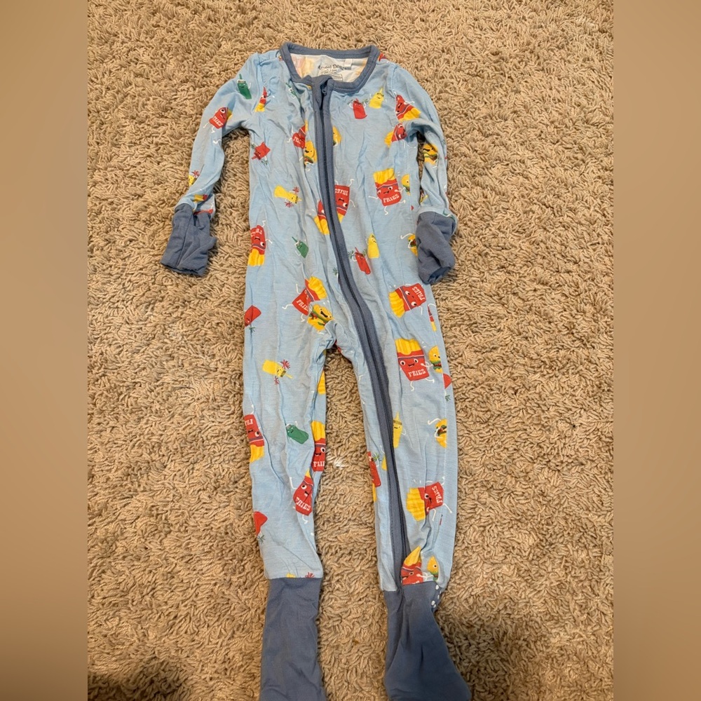 Angel Dear Blue Kids One-Piece Footed Pajamas with Fries Print
